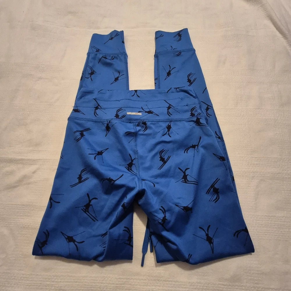Aerie Play XS leggings, skiing bunny print royal blue & black soft comfy GUC - Picture 7 of 8
